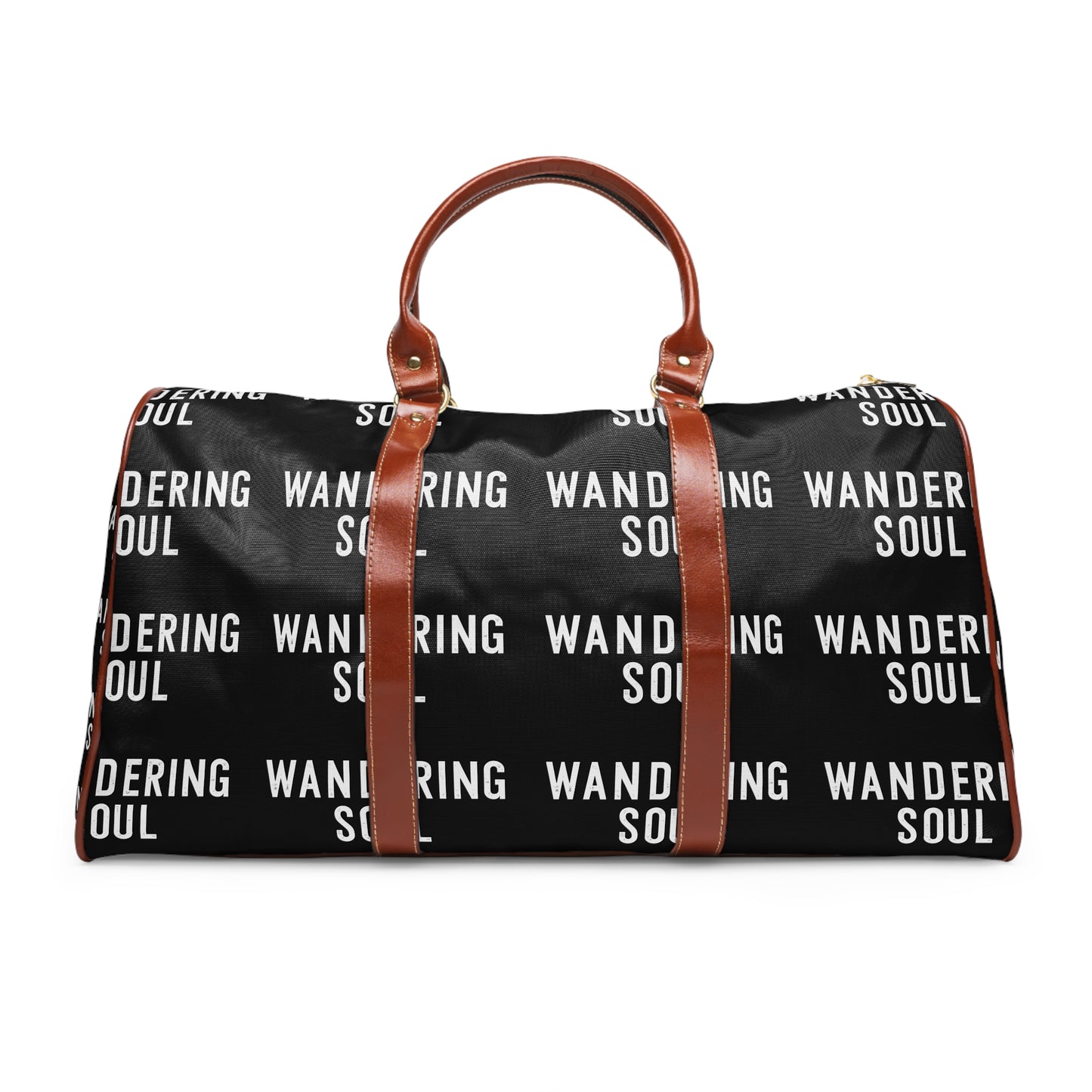 Wandering Soul Waterproof Travel Bag | Black Text Print, Carry-On Duffel