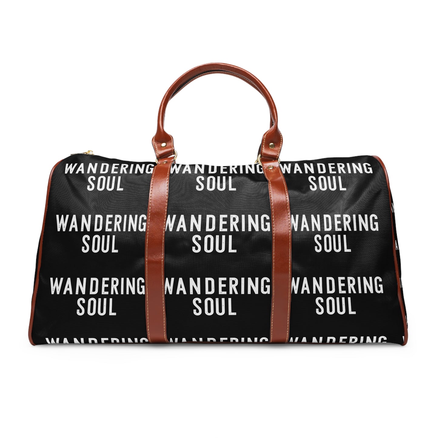 Wandering Soul Waterproof Travel Bag | Black Text Print, Carry-On Duffel
